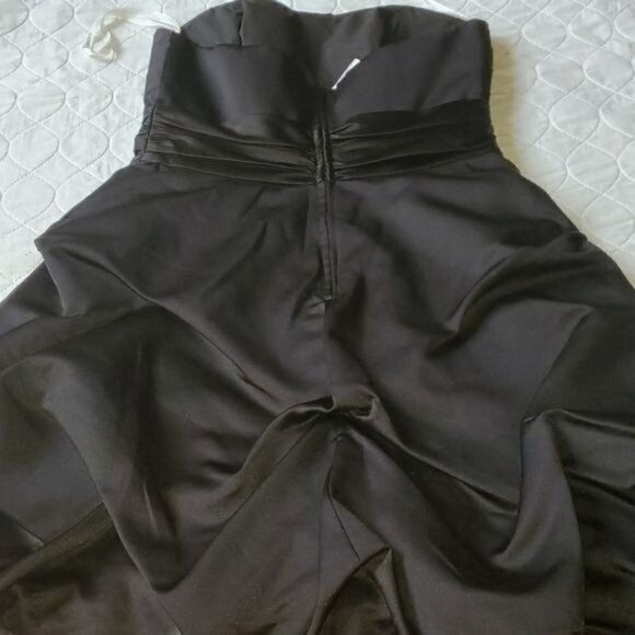 David's Bridal Black Satin Strapless Short Lined Pickup Event Sz 6 Dress - Picture 5 of 10